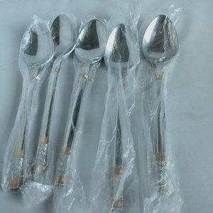 5pcs WALLACE CORSICA 18/10 Place Spoons Gold Highlights NOS